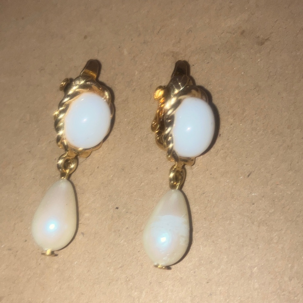 Gold and Cream Drop Earrings